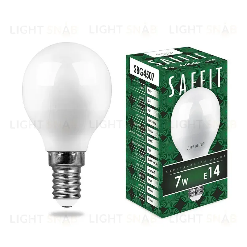 Лампа светодиодная Saffit SBG4507 шар E14 7W 6400K 55123 55123