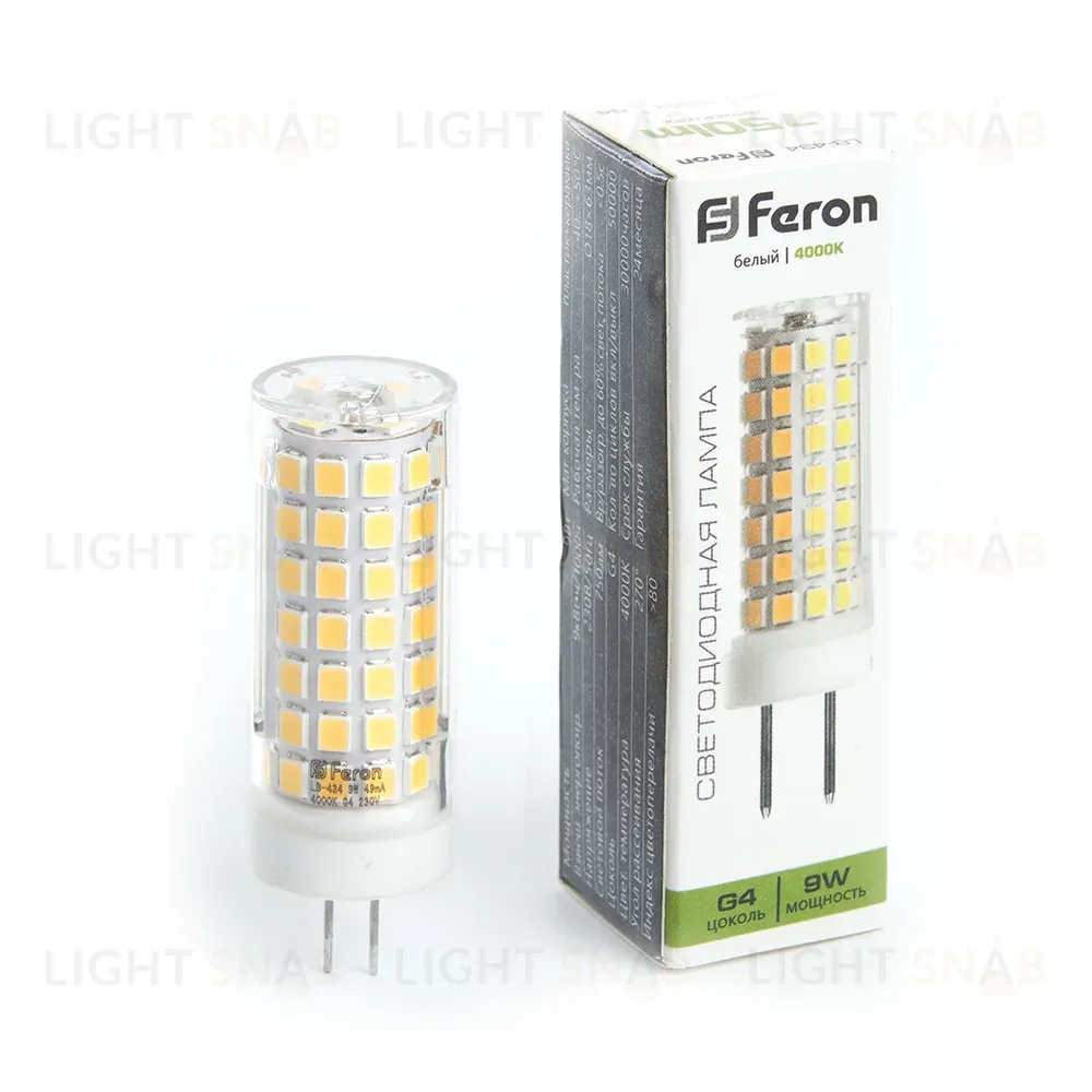 Лампа светодиодная Feron G4 9W 4000K капсульная LB-434 38144 38144