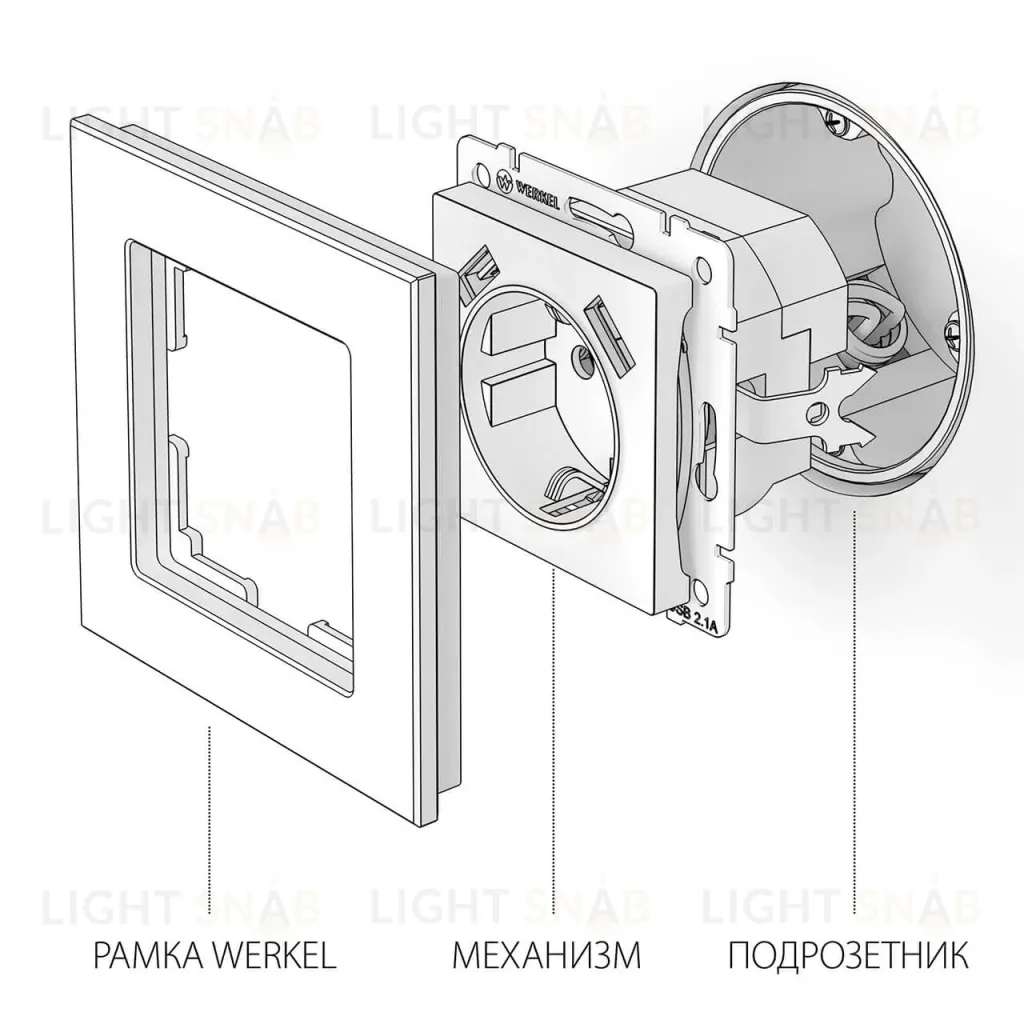 Розетка с заземлением, шторками и USBх2 Werkel слоновая кость W1171503 4690389155833 4690389155833