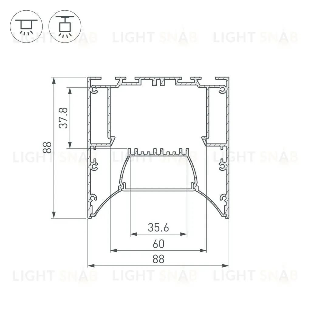 Алюминиевый профиль Arlight ARH-Power-W88-Comfort-2000 Anod 036363 036363