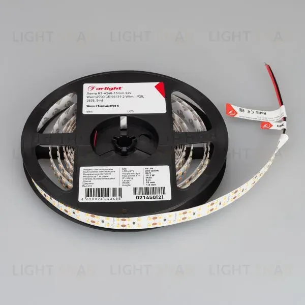 Светодиодная лента Arlight RT-A240-15mm 24V Warm2700 CRI98 (19.2 W/m, IP20, 2835, 5m) 021450(2) 021450(2)
