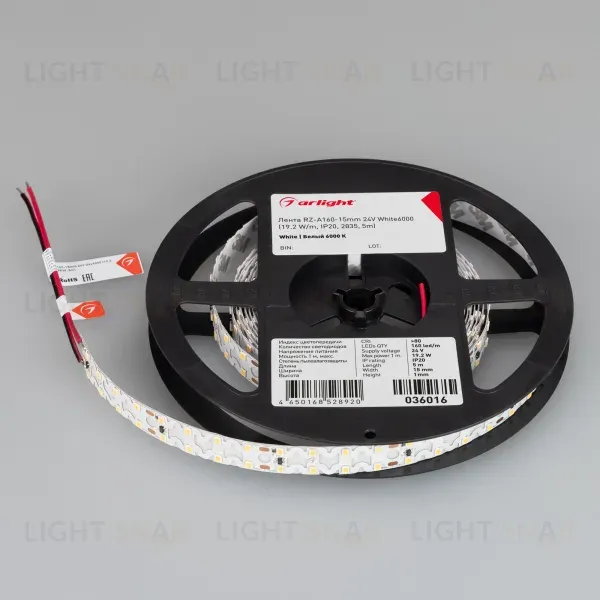 Светодиодная лента Arlight RZ-A160-15mm 24V White6000 (19.2 W/m, IP20, 2835, 5m) 036016 036016