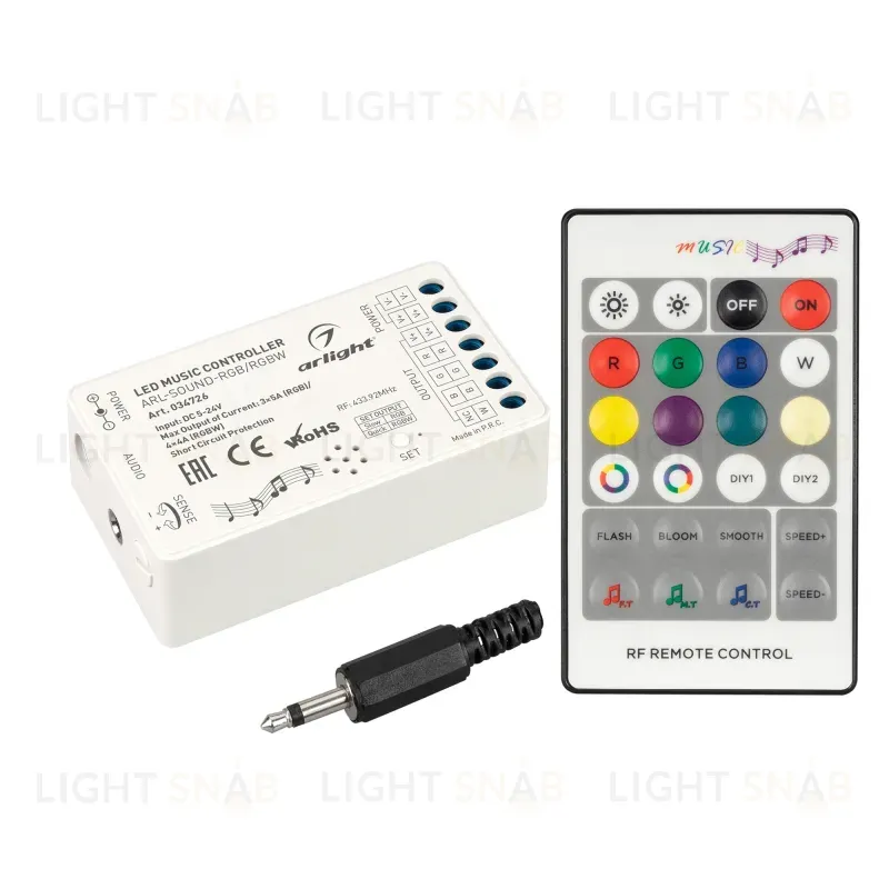 Аудиоконтроллер Arlight ARL-Sound-RGB/RGBW (12-24V, 4x4A, RF ПДУ 24кн) 034726 034726