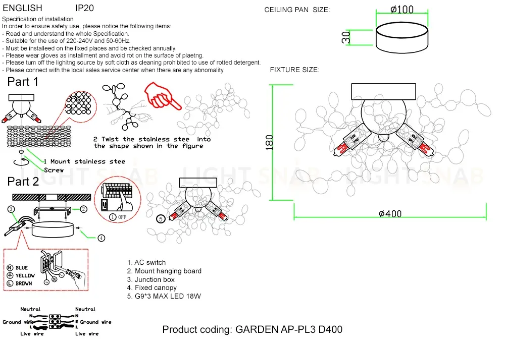 Настенный светильник Crystal Lux GARDEN AP-PL3 D400 GOLD GARDEN AP-PL3 D400 GOLD