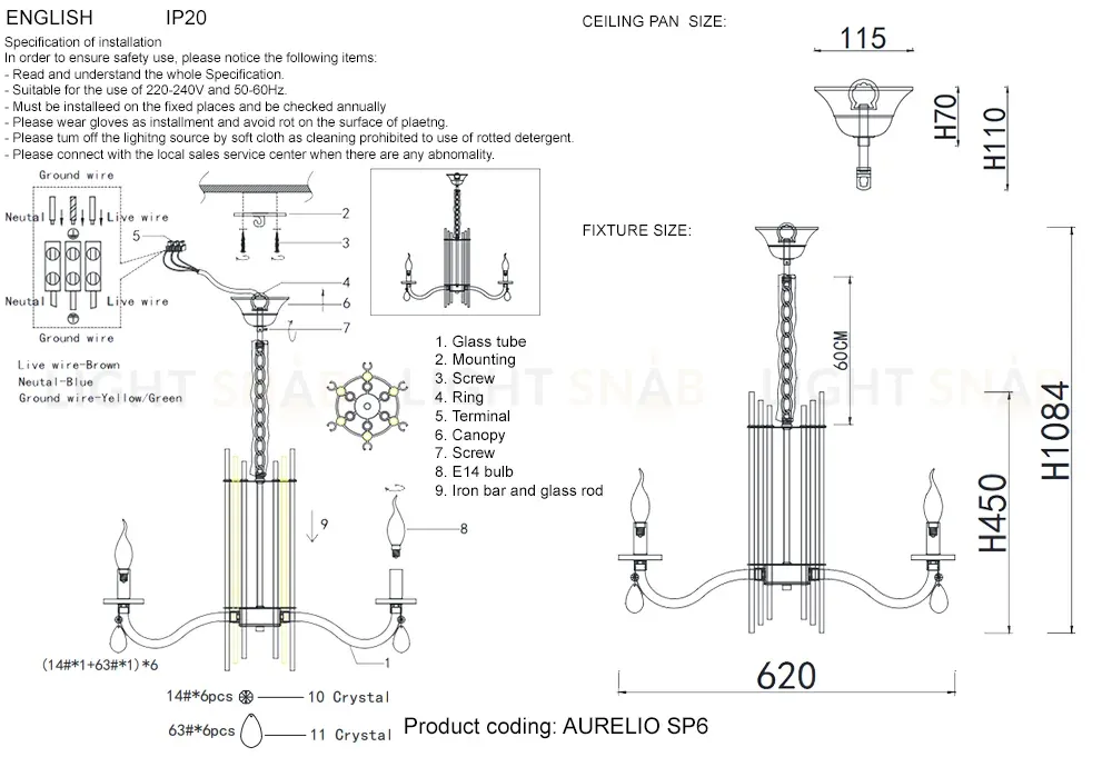 Подвесная люстра Crystal Lux AURELIO SP6 GOLD+CHROME/TRANSPARENT AURELIO SP6 GOLD+CHROME/TRANSPARENT