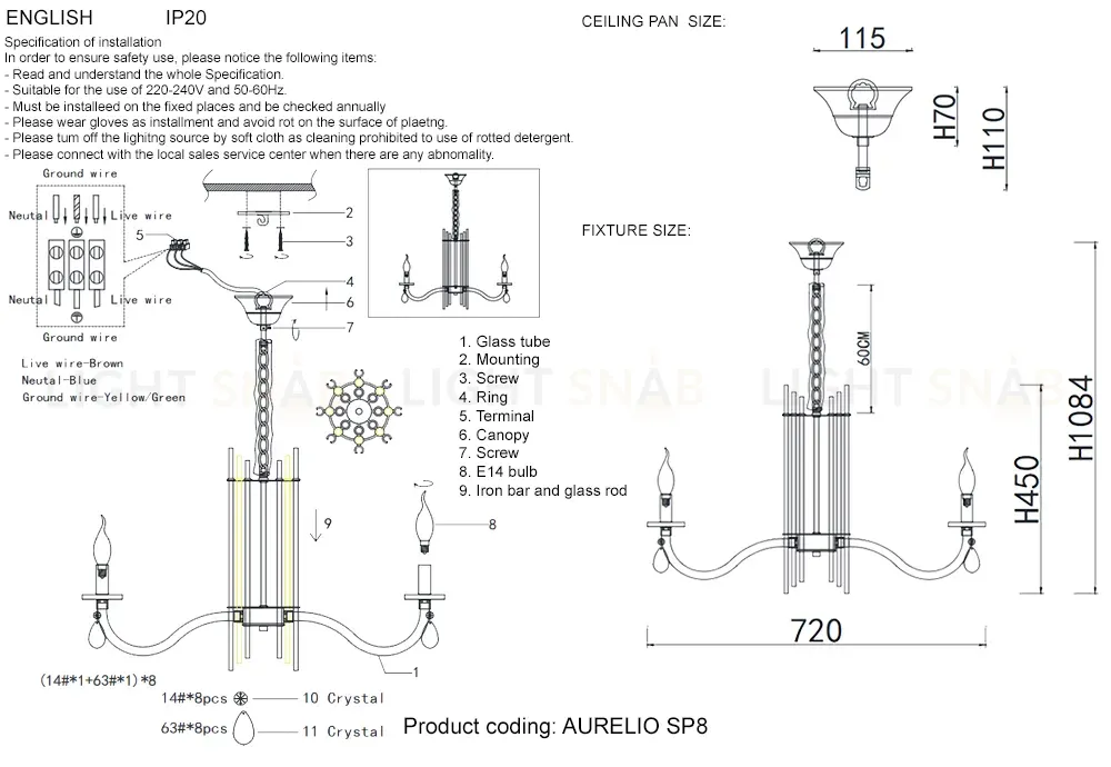 Подвесная люстра Crystal Lux AURELIO SP8 GOLD+CHROME/TRANSPARENT AURELIO SP8 GOLD+CHROME/TRANSPARENT