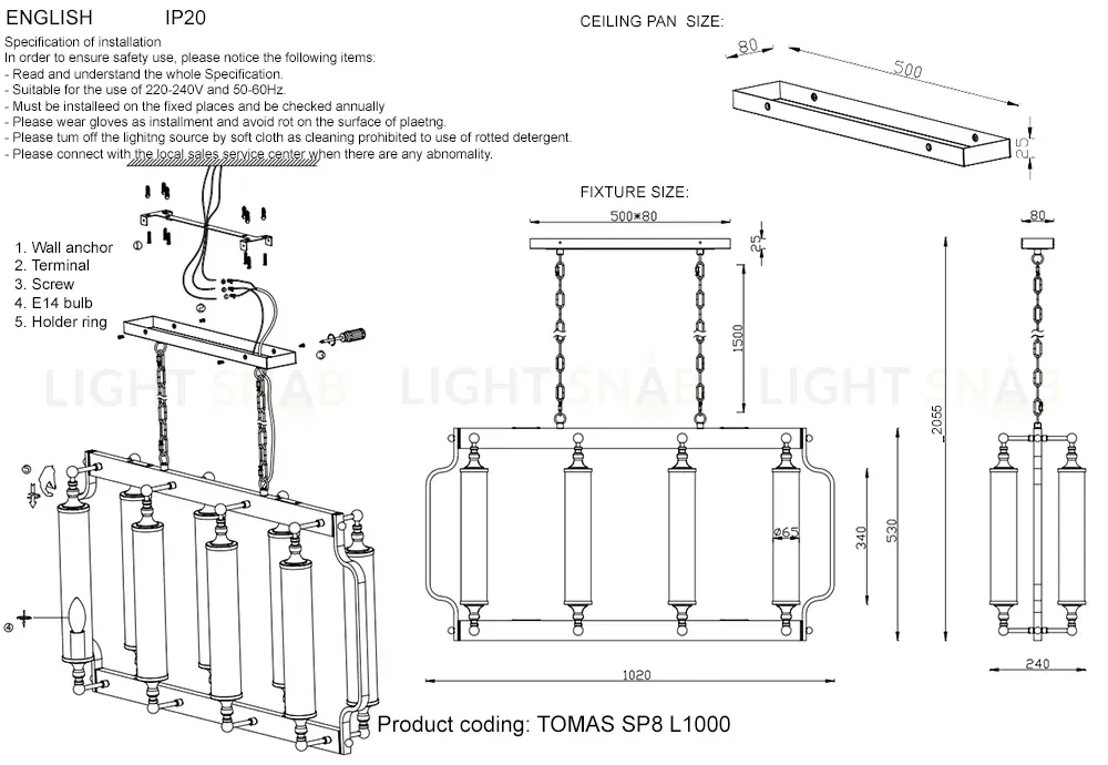 Подвесная люстра Crystal Lux TOMAS SP8 L1000 CHROME TOMAS SP8 L1000 CHROME