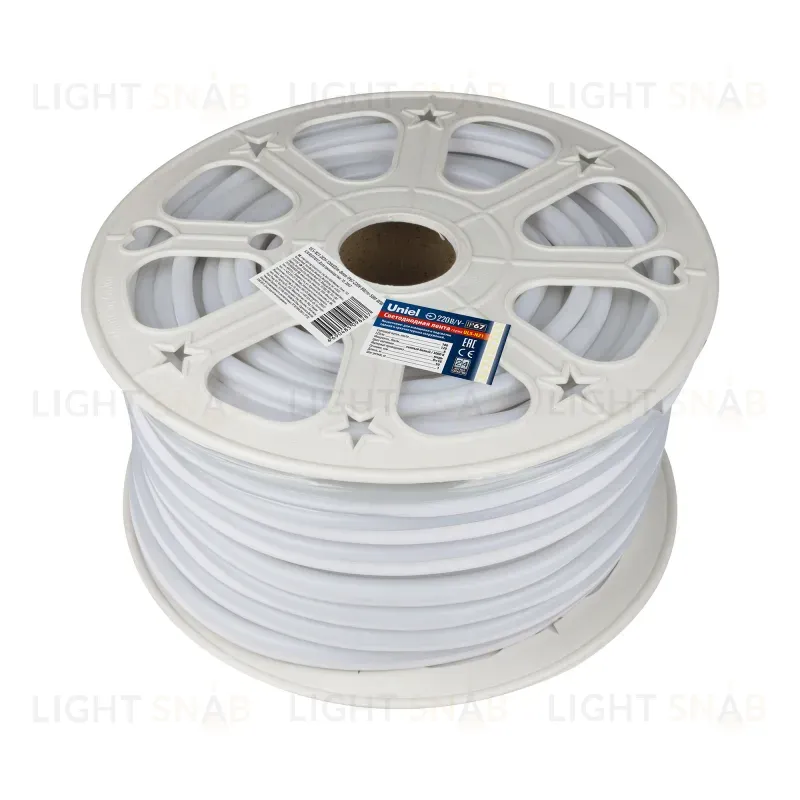 Светодиодная лента Uniel ULS-N21-2835-120LED/m-8mm-IP67-220V-8W/m-50M-WW бобина ULS-N21-2835-120LED/m-8mm-IP67-220V-8W/m-50M-WW бобина