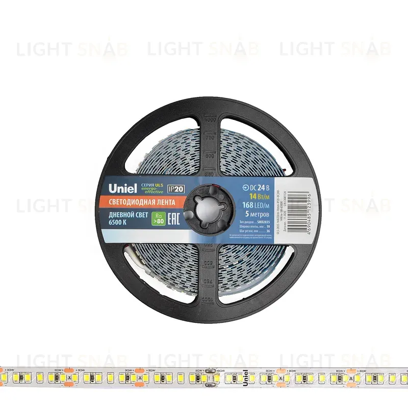 Светодиодная лента Uniel ULS-2835-168LED/m-10mm-IP20-DC24V-14W/m-5M-6500K катушка в герметичной упаковке ULS-2835-168LED/m-10mm-IP20-DC24V-14W/m-5M-6500K катушка в герметичной упаковке