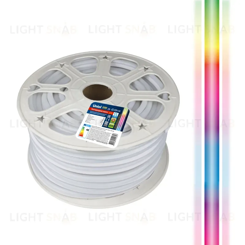 Светодиодная лента Uniel ULS-N22-5050-80LED/m-8mm-IP67-220V-10W/m-50M-RGB бобина ULS-N22-5050-80LED/m-8mm-IP67-220V-10W/m-50M-RGB бобина