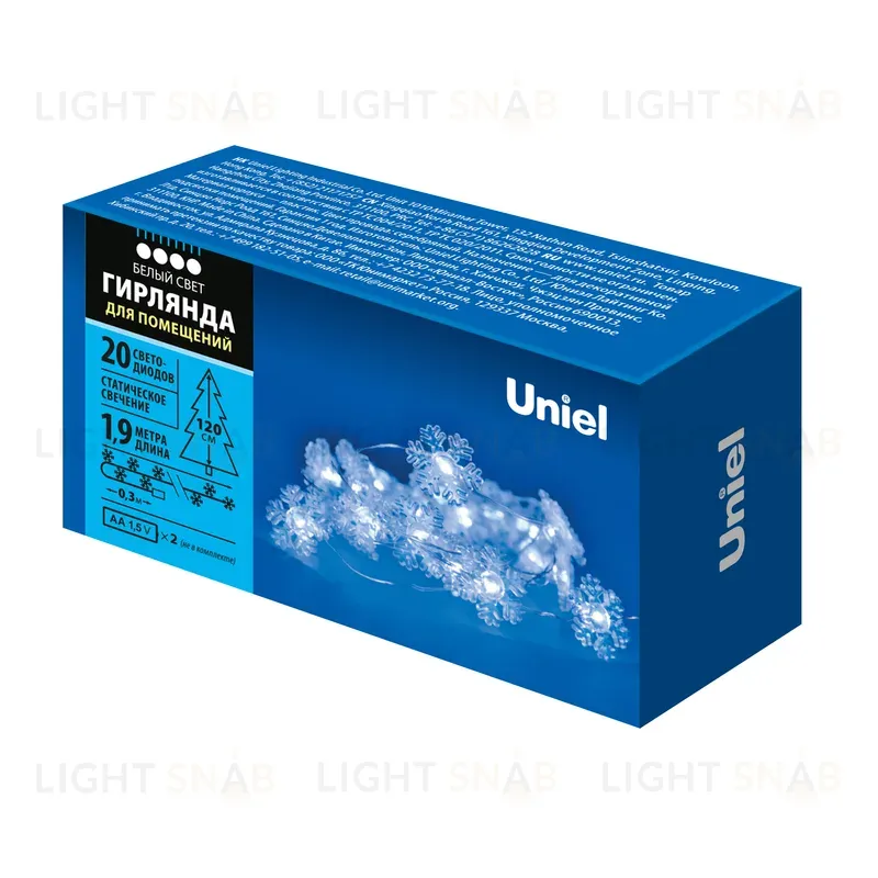 Гирлянда Uniel ULD-S1900-020/STB/2AA WHITE IP20 SNOWFLAKES MINI ULD-S1900-020/STB/2AA WHITE IP20 SNOWFLAKES MINI