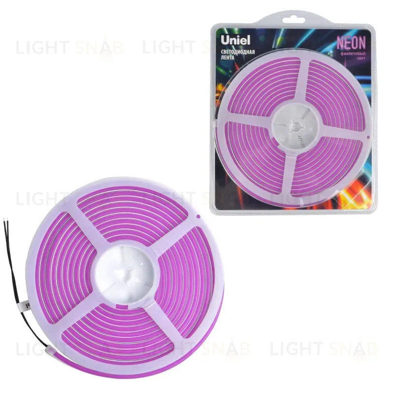 Светодиодная лента Uniel ULS-N01-2835-120LED/m-6mm-IP67-DC12V-9W/m-5M-PURPLE блистер ULS-N01-2835-120LED/m-6mm-IP67-DC12V-9W/m-5M-PURPLE блистер
