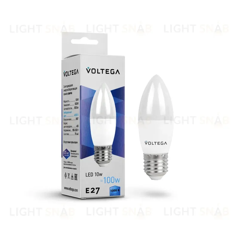 Лампа светодиодная Voltega E27 10W 4000K VG2-C37E27cold10W 8452 8452
