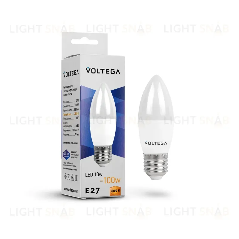 Лампа светодиодная Voltega E27 10W 2800K VG2-C37E27warm10W 8451 8451