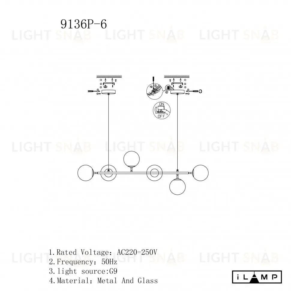 Подвесная люстра iLamp Golden 9136P/6 BK-WH 9136P/6 BK-WH