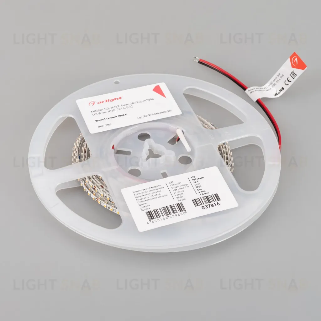 Светодиодная лента Arlight MICROLED-M182-4mm 24V Warm3000 (10 W/m, IP20, 2216, 5m) 037816 037816