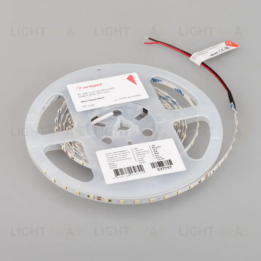 Светодиодная лента Arlight RT-A80-5mm 24V White6000 (5 W/m, IP20, 2835, 5m) 037797 037797