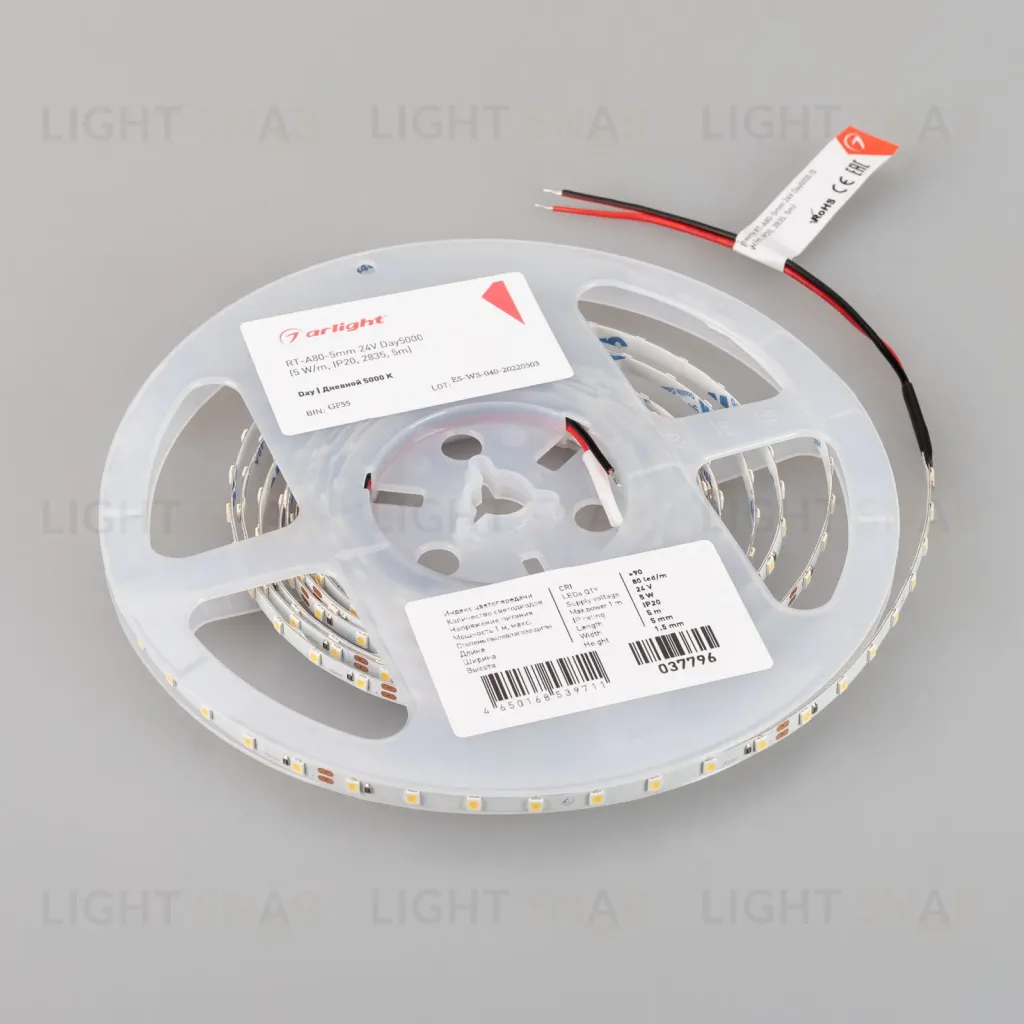 Светодиодная лента Arlight RT-A80-5mm 24V Day5000 (5 W/m, IP20, 2835, 5m) 037796 037796