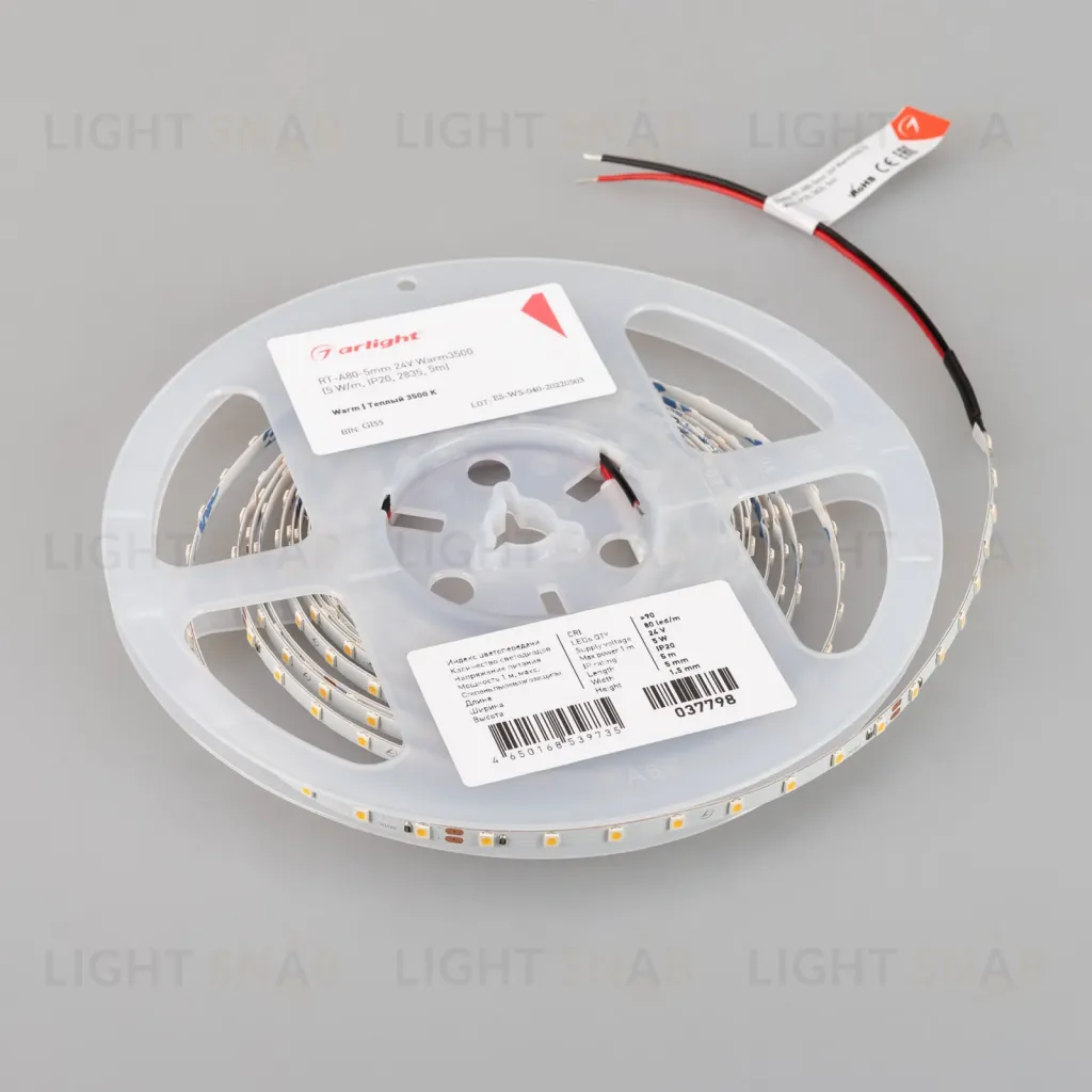 Светодиодная лента Arlight RT-A80-5mm 24V Warm3500 (5 W/m, IP20, 2835, 5m) 037798 037798