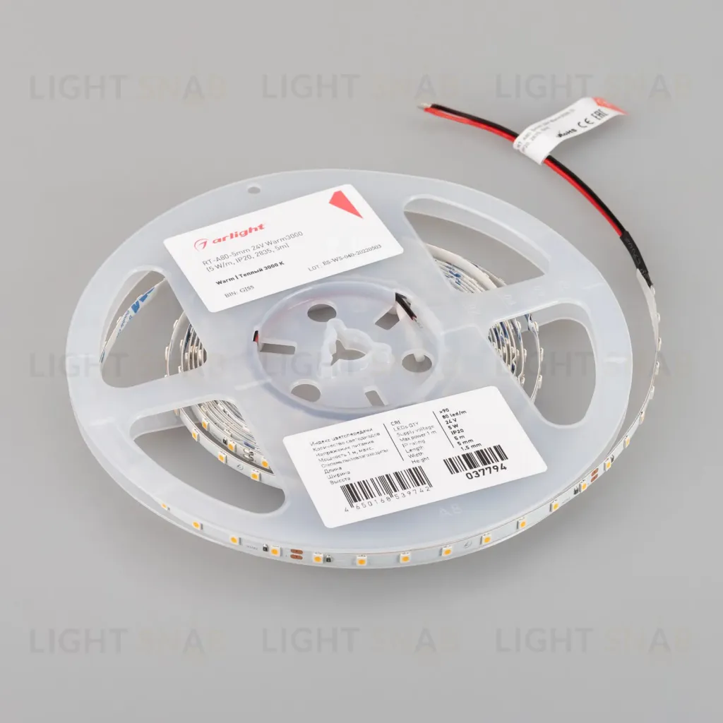 Светодиодная лента Arlight RT-A80-5mm 24V Warm3000 (5 W/m, IP20, 2835, 5m) 037794 037794