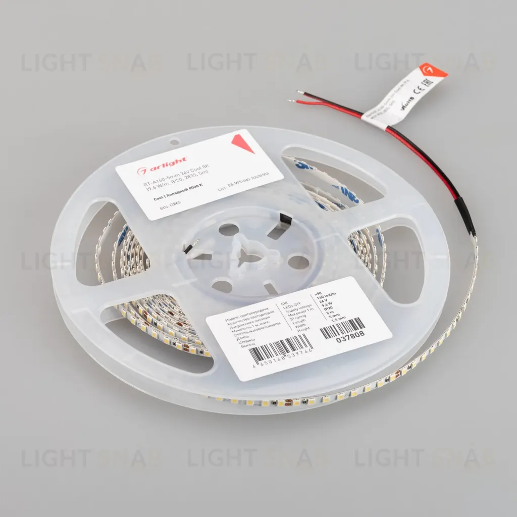 Светодиодная лента Arlight RT-A160-5mm 24V Cool 8K (9.6 W/m, IP20, 2835, 5m) 037808 037808