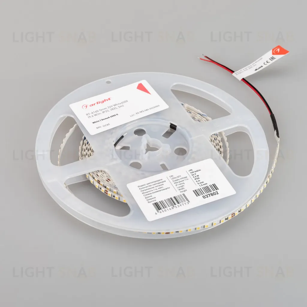 Светодиодная лента Arlight RT-A160-5mm 24V White6000 (9.6 W/m, IP20, 2835, 5m) 037802 037802