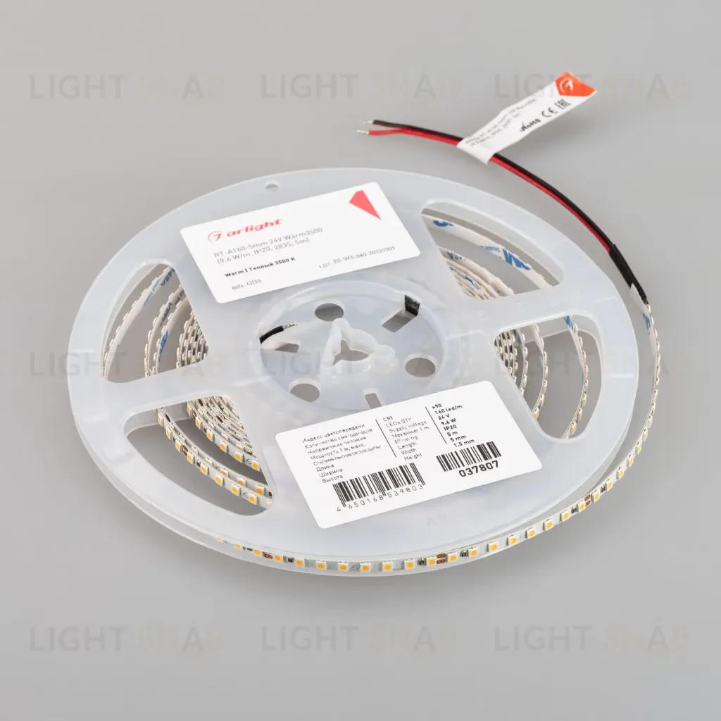 Светодиодная лента Arlight RT-A160-5mm 24V Warm3500 (9.6 W/m, IP20, 2835, 5m) 037807 037807