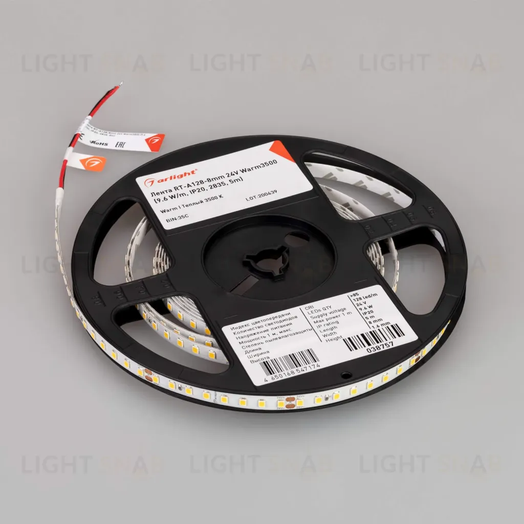 Светодиодная лента Arlight RT-A128-8mm 24V Warm3500 (9.6 W/m, IP20, 2835, 5m) 038757 038757