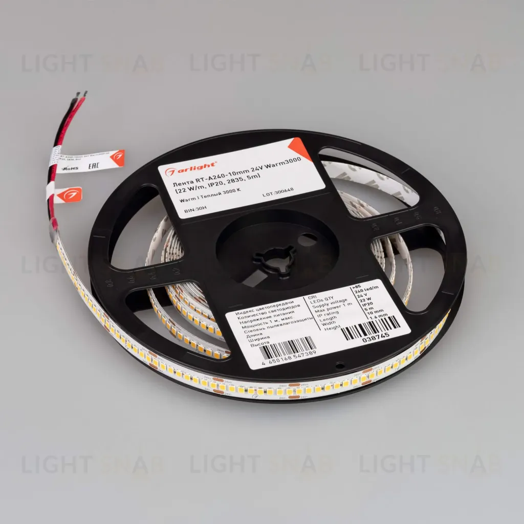 Светодиодная лента Arlight RT-A240-10mm 24V Warm3000 (22 W/m, IP20, 2835, 5m) 038745 038745