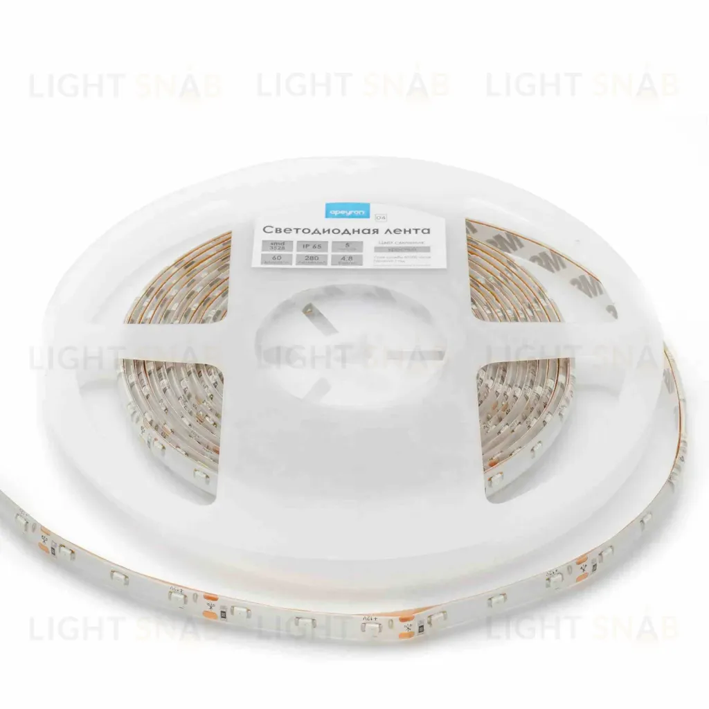 Светодиодная лента Apeyron 12В СТ 4,8Вт/м smd3528, 60д/м IP65 5м красная 00-04 00-04