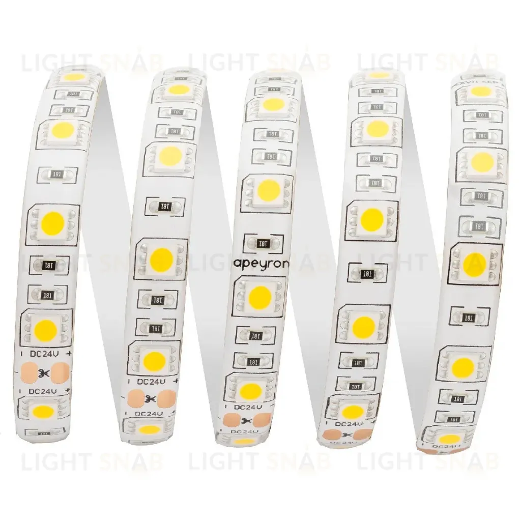 Светодиодная лента Apeyron 24В ПРО 14,4Вт/м smd5050 60д/м IP65 1100Лм/м 5м 6500К 00-318 00-318