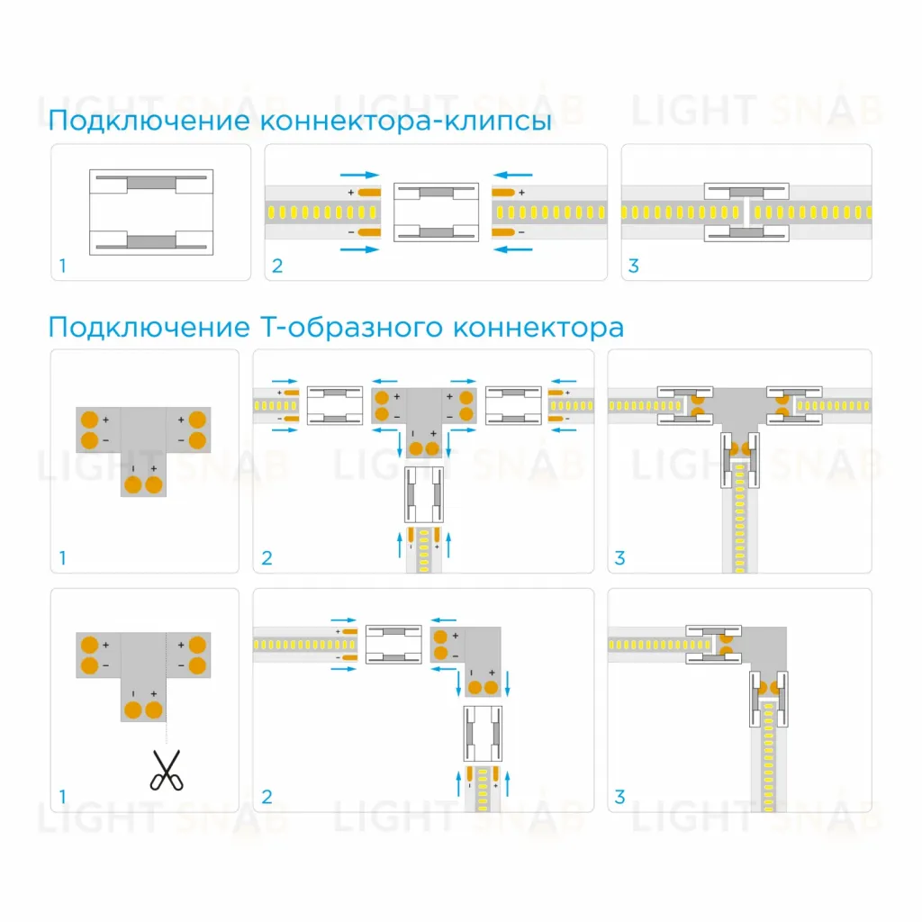 Комплект коннекторов Apeyron (Т-образный +3 клипсы) для одноцв светод ленты 12/24В COB, IP20 подложка 10мм 09-96 09-96