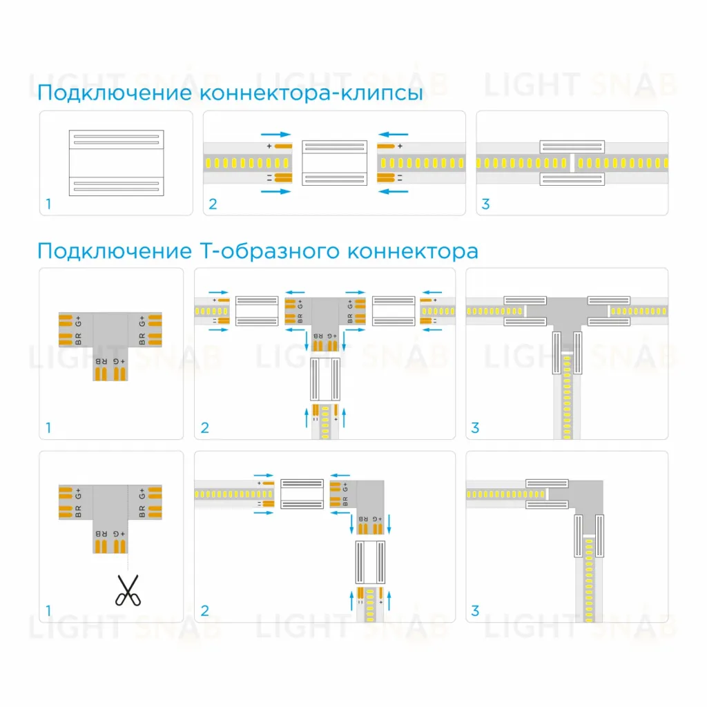 Комплект коннекторов Apeyron (Т-образный +3 клипсы) для светод ленты 12/24В COB, CCT, IP20 подложка 10мм 09-98 09-98
