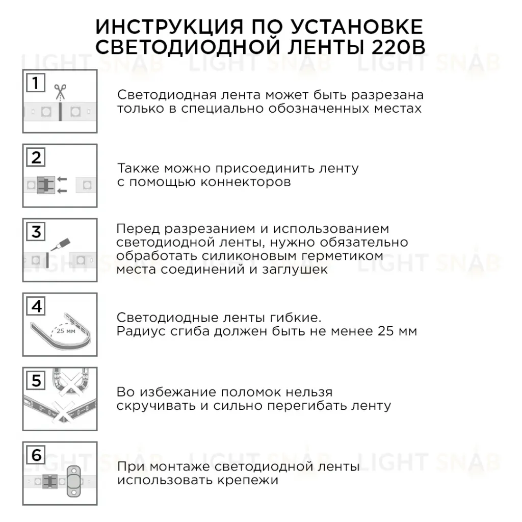 Комплект светодиодной ленты Apeyron 220В 4,8Вт/м smd3528/2835 60д/м IP65 300Лм/м 5м 3000К (сетевой шнур, заглушка, крепежи)  10-05 10-05