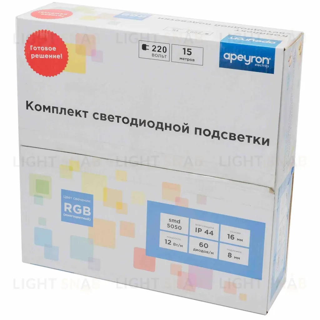 Светодиодная лента Apeyron 220В 12Вт/м smd5050 60д/м IP65 аксессуарами RGB 10-51 10-51