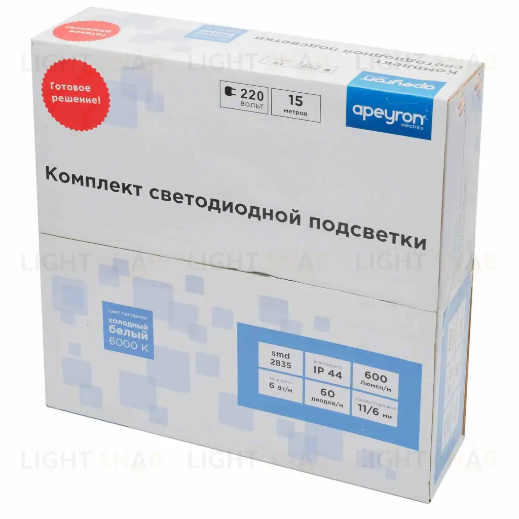 Светодиодная лента Apeyron 220В 6Вт/м smd2835 60д/м IP65 600Лм/м 15м 6500К 10-54 10-54