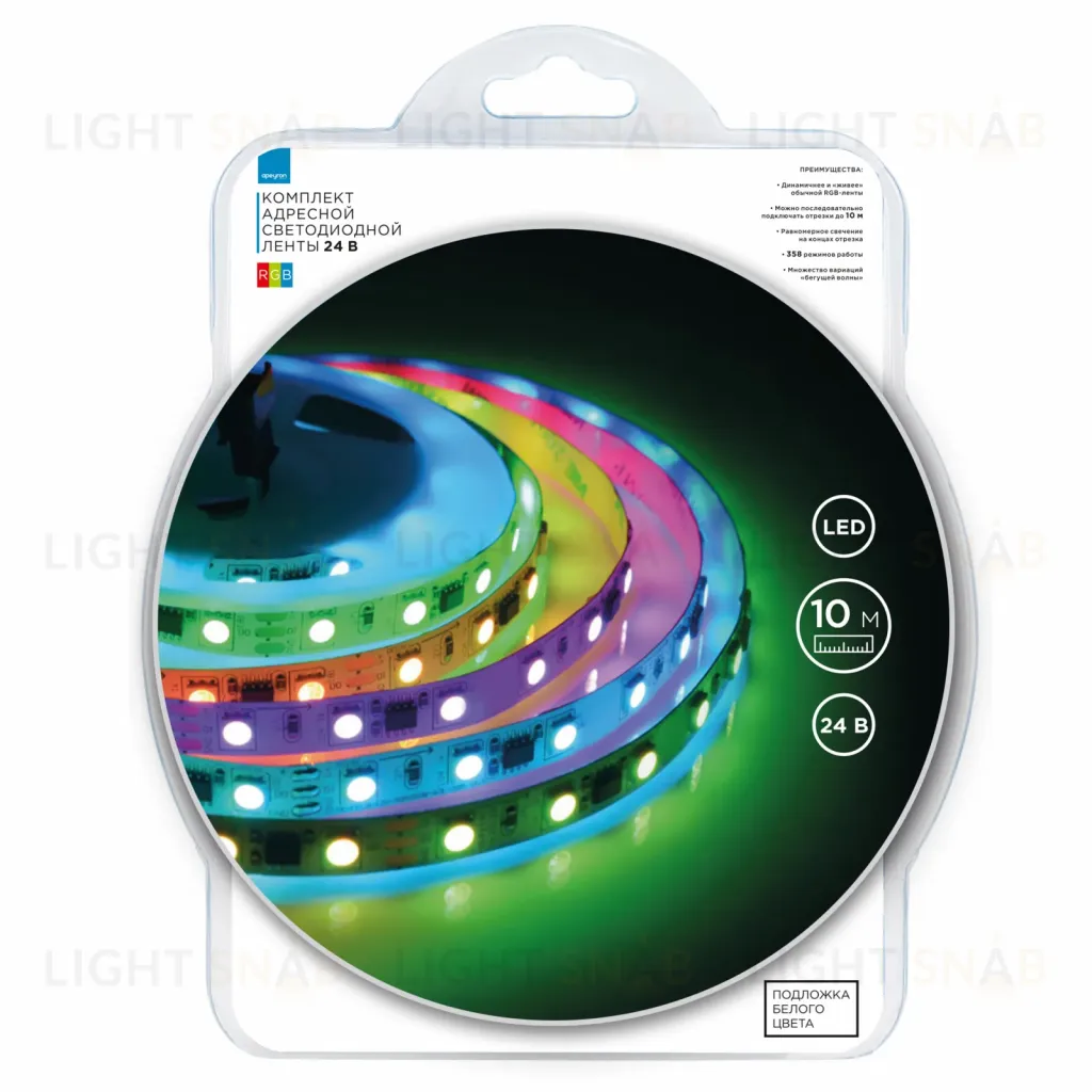 Комплект адресной светодиодной ленты Apeyron 24В 14,4Вт/м smd5050 60д/м IP20 10м RGB (адаптер питания, контроллер) 10-99 10-99