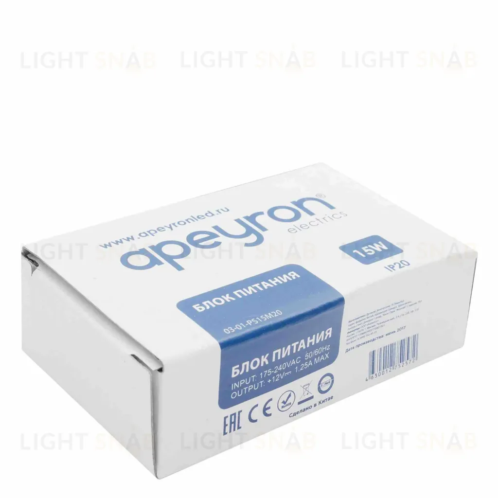 Блок питания Apeyron 12В 15Вт IP20 1,25А 03-01 03-01