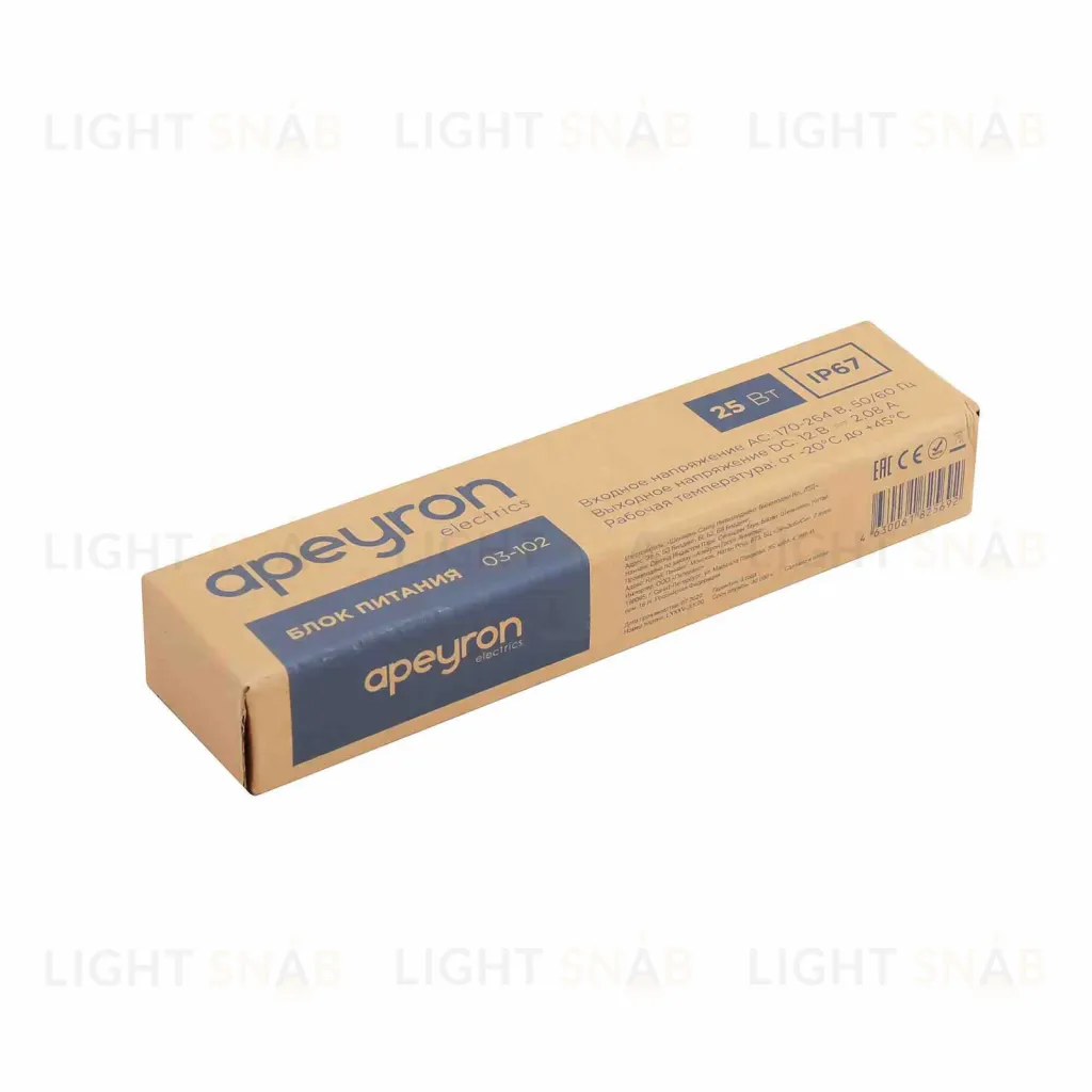 Блок питания Apeyron 12В (СТ) 25Вт импульсный IP67 170-264В 2,08А 03-102 03-102