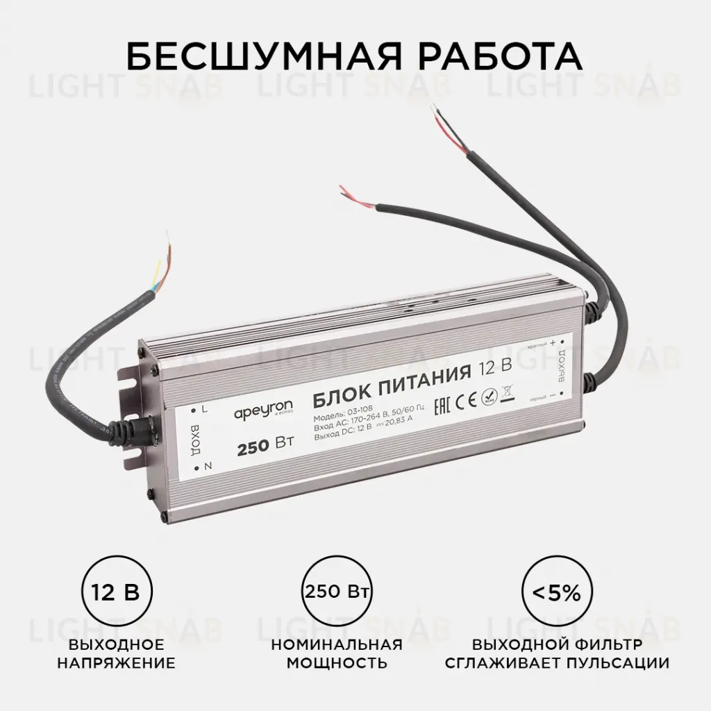 Блок питания Apeyron 12В (СТ) 250Вт импульсный IP67 170-264В 20,83А 03-108 03-108