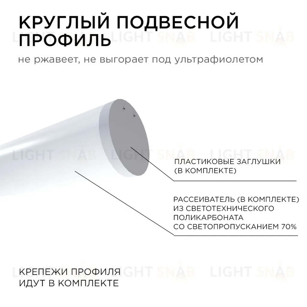 Профиль круглый уподвесной Apeyron ширина ленты до 30мм (рассеиватель, заглушки - 2шт, крепеж - 4шт) 08-40 08-40