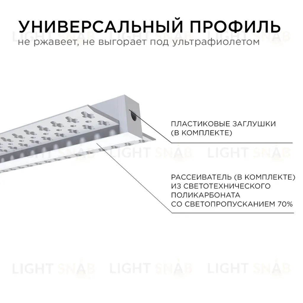 Профиль под штукатурку Apeyron ширина ленты до 12мм (рассеиватель, заглушки - 2шт) 08-48 08-48
