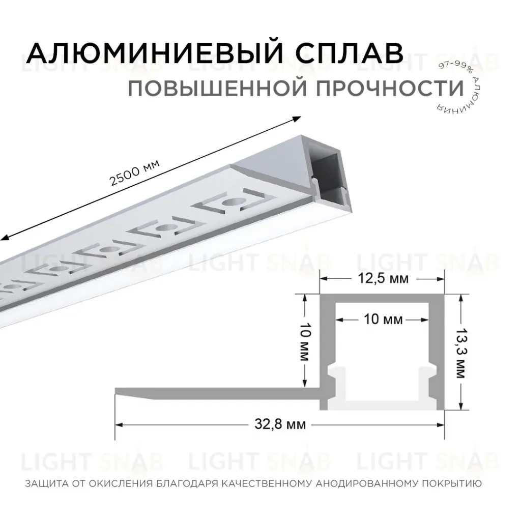 Профиль под штукатурку Apeyron ширина ленты до 10мм (рассеиватель, заглушки - 2шт) 08-50 08-50