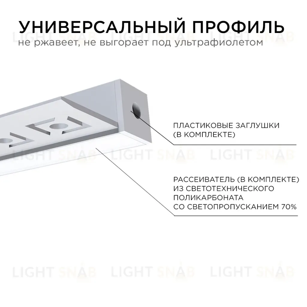 Профиль под штукатурку Apeyron ширина ленты до 10мм (рассеиватель, заглушки - 2шт) 08-50 08-50
