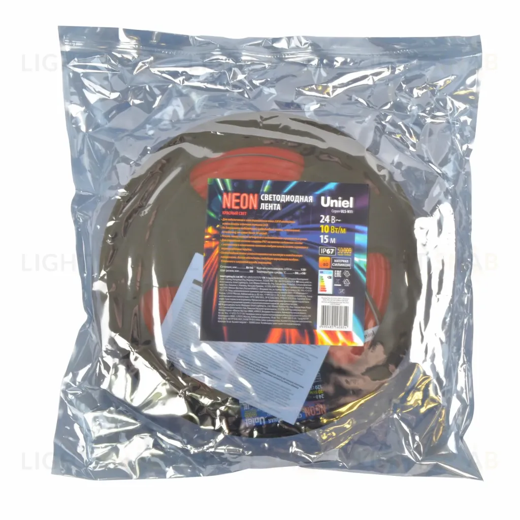 Светодиодная гибкая герметичная лента Uniel ULS-N11-2835-120LED/m-8mm-IP67-DC24V-10W/m-15M-RED UL-00009101 ULS-N11-2835-120LED/m-8mm-IP67-DC24V-10W/m-15M-RED катушка в герметичной упаковке