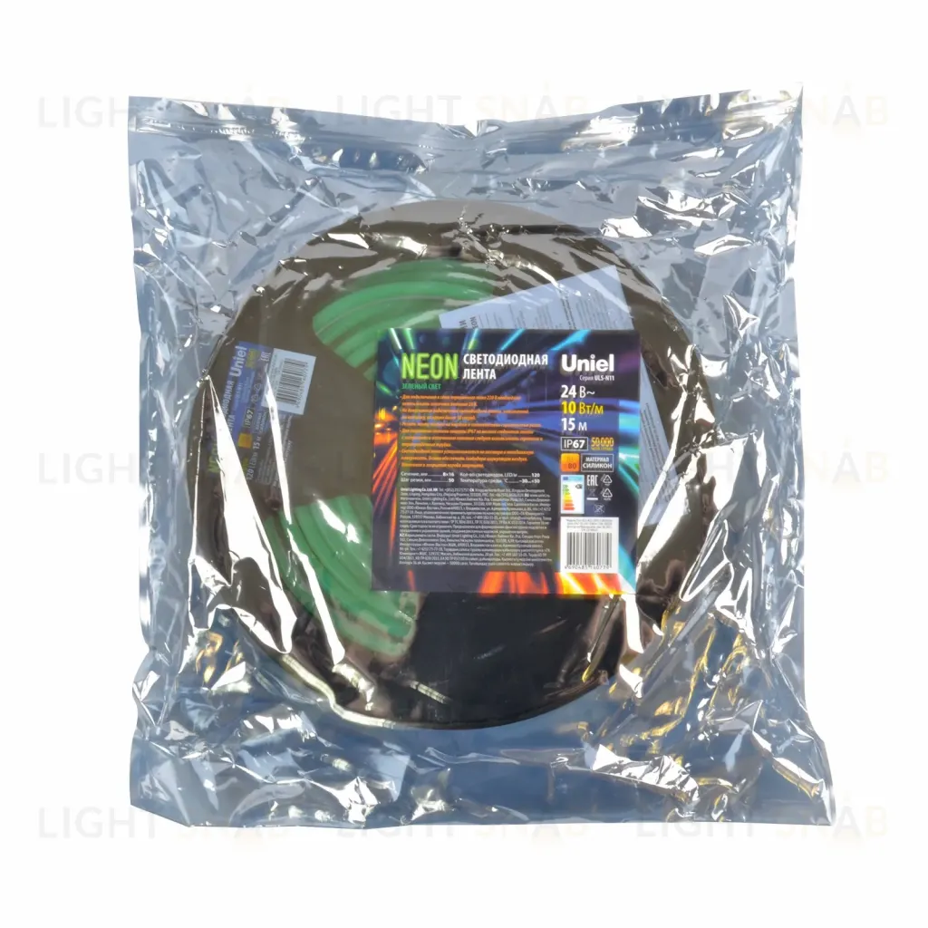 Светодиодная лента Uniel ULS-N11-2835-120LED/m-8mm-IP67-DC24V-10W/m-15M-GREEN UL-00009100 ULS-N11-2835-120LED/m-8mm-IP67-DC24V-10W/m-15M-GREEN катушка в герметичной упаковке