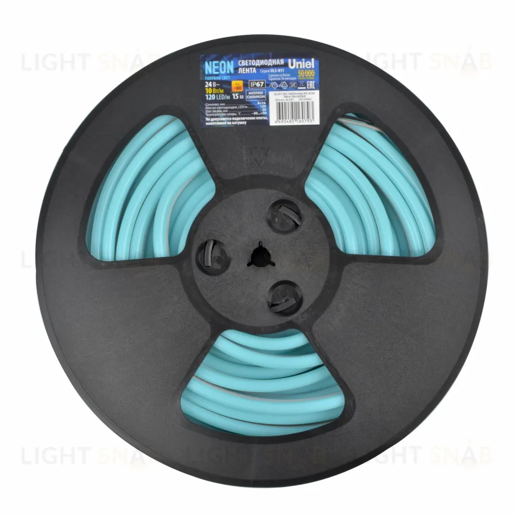 Светодиодная лента Uniel ULS-N11-2835-120LED/m-8mm-IP67-DC24V-10W/m-15M-LIGHTBLUE UL-00009105 ULS-N11-2835-120LED/m-8mm-IP67-DC24V-10W/m-15M-LIGHTBLUE катушка в герметичной упаковке