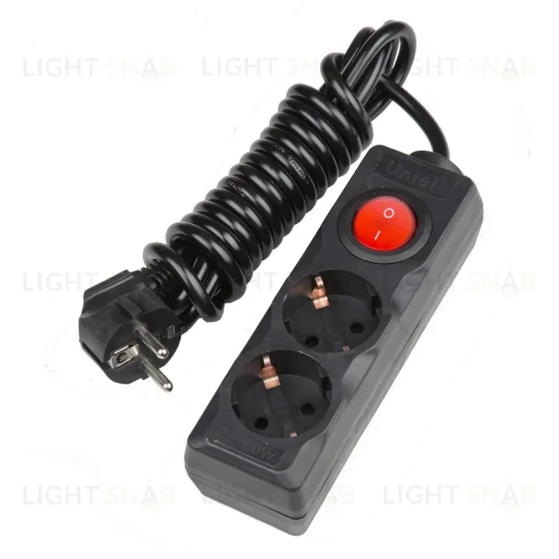 Удлинитель Uniel 2гн х 3м с/з + выкл Стандарт S-GCD2-3B UL-00003607 S-GCD2-3B BLACK