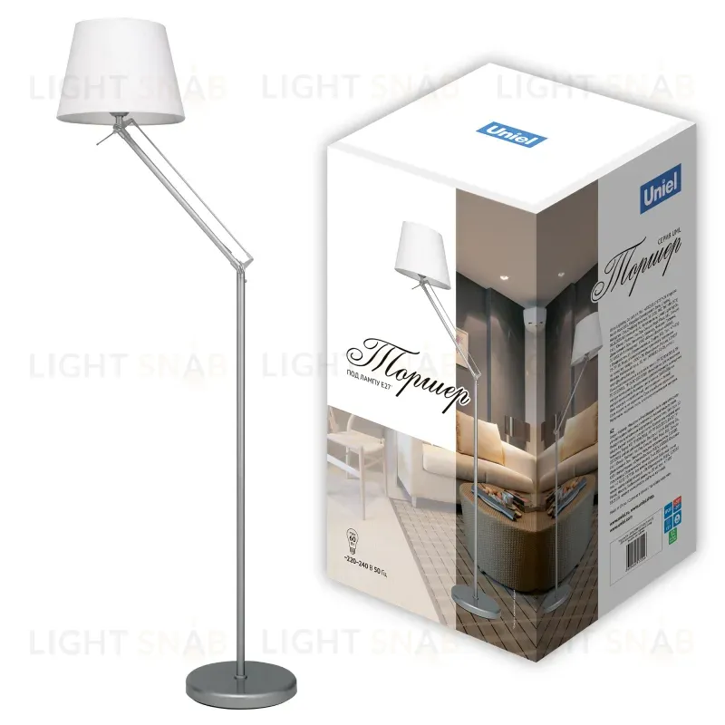 Торшер Uniel UML-T500 E27 SILVER/WHITE UL-00010181 UML-T500 E27 SILVER/WHITE