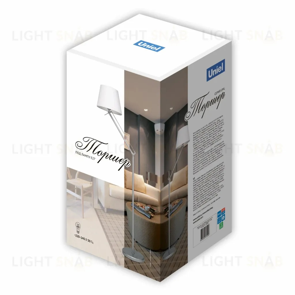 Торшер Uniel UML-T500 E27 SILVER/WHITE UL-00010181 UML-T500 E27 SILVER/WHITE